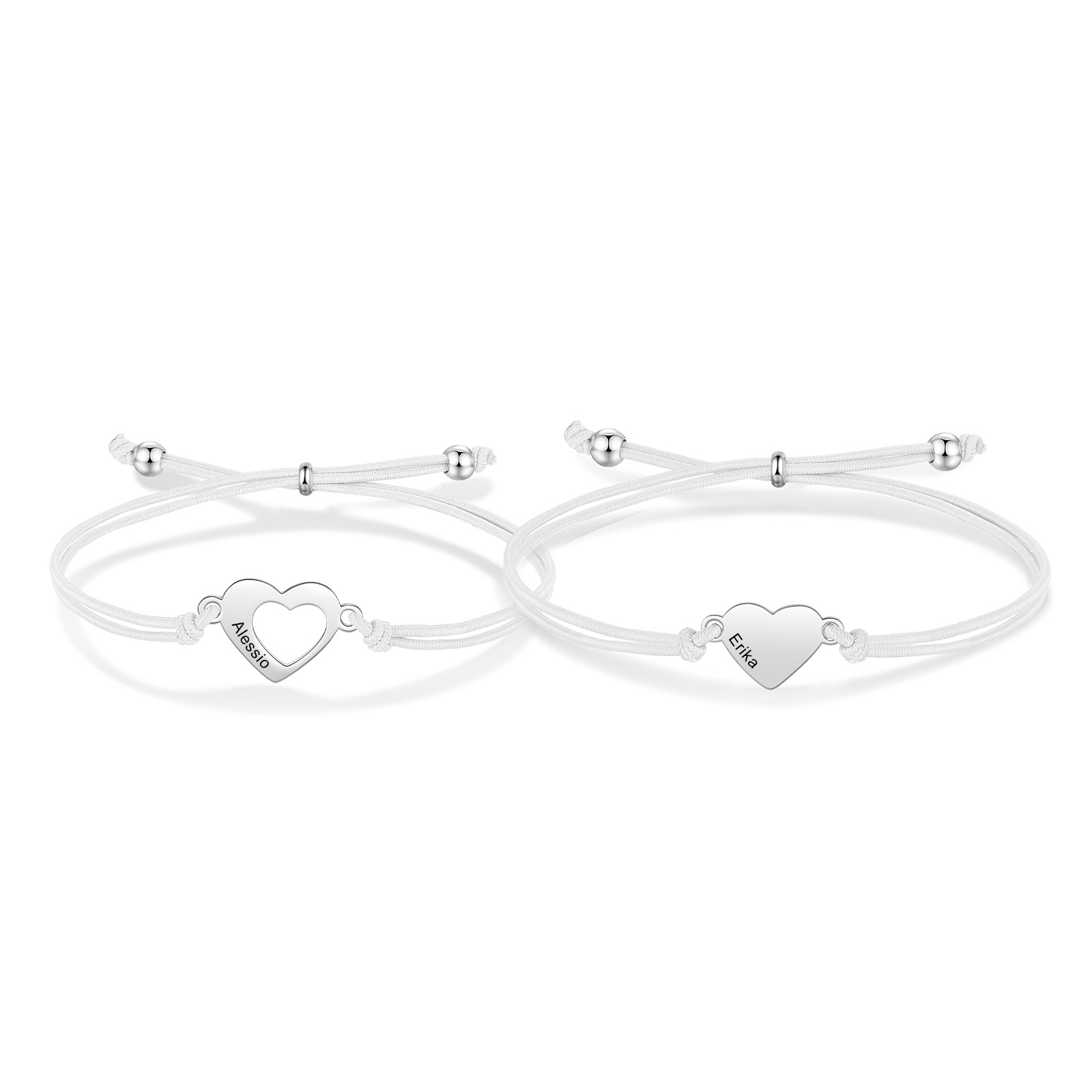 2-PCS Personalized 2 Names Elastic Cord Heart Bracelet, Back To School Gift For Daughter