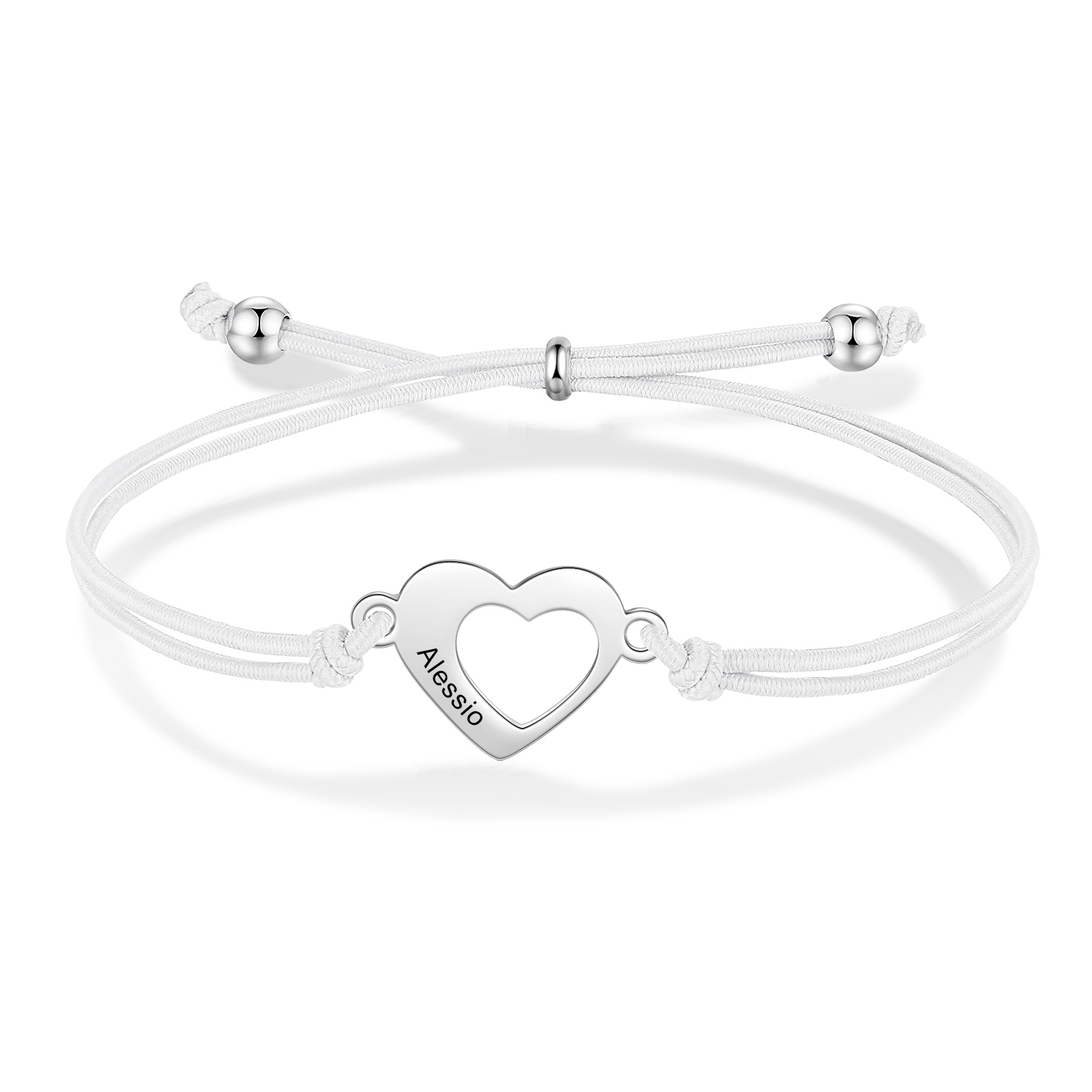 2-PCS Personalized 2 Names Elastic Cord Heart Bracelet, Back To School Gift For Daughter