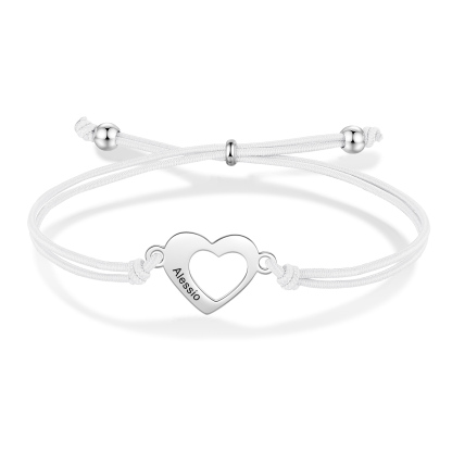 2-PCS Personalized 2 Names Elastic Cord Heart Bracelet, Back To School Gift For Daughter