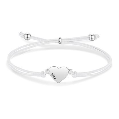 2-PCS Personalized 2 Names Elastic Cord Heart Bracelet, Back To School Gift For Daughter