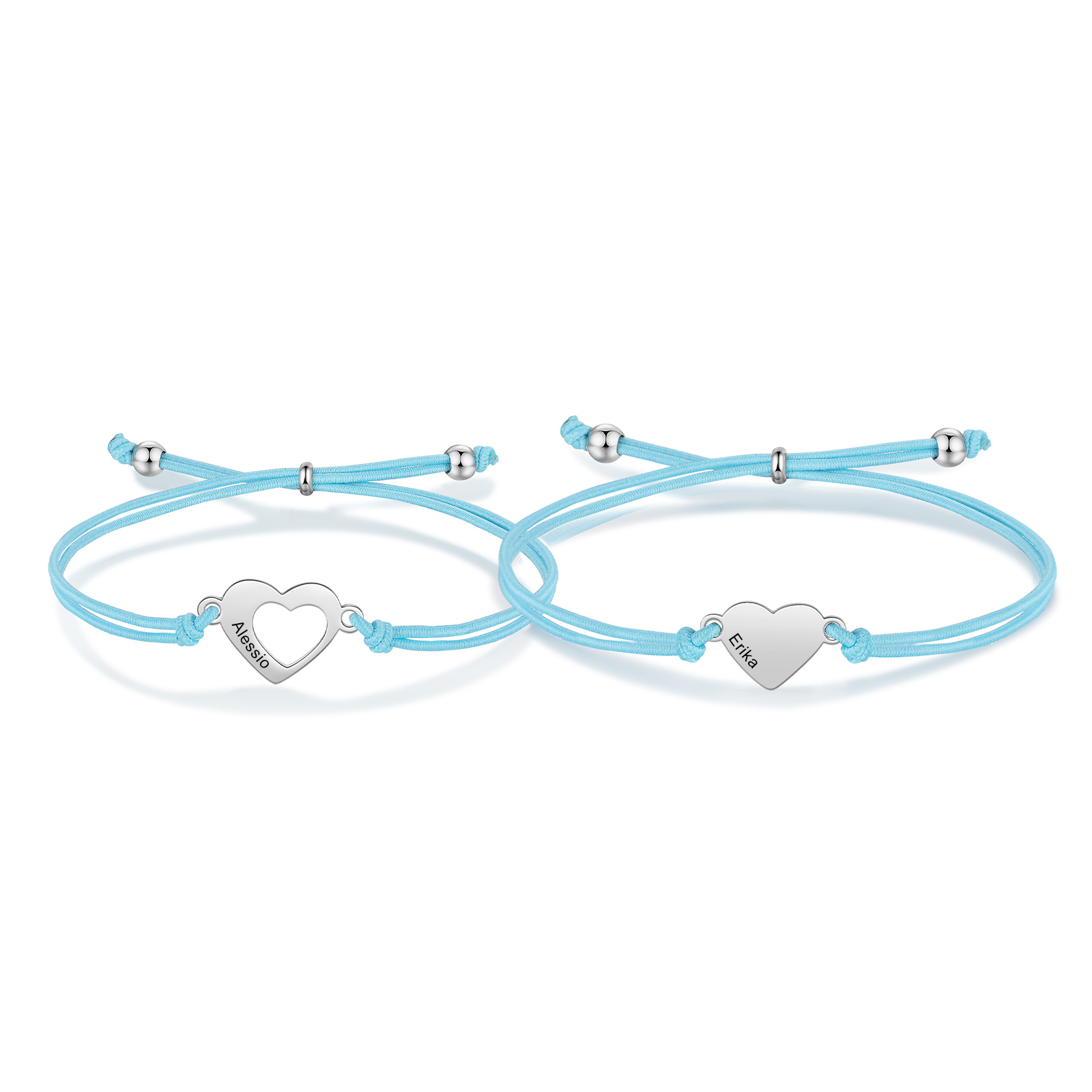 2-PCS Personalized 2 Names Elastic Cord Heart Bracelet, Back To School Gift For Daughter