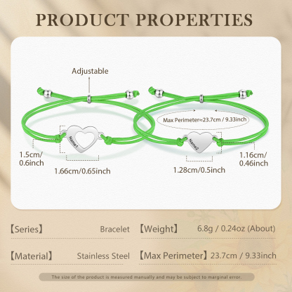 2-PCS Personalized 2 Names Elastic Cord Heart Bracelet, Back To School Gift For Daughter