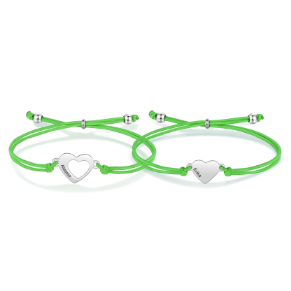 2-PCS Personalized 2 Names Elastic Cord Heart Bracelet, Back To School Gift For Daughter