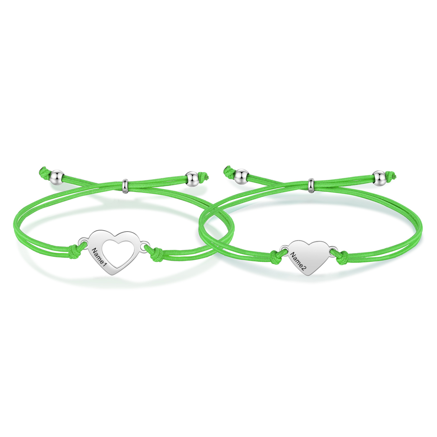 2-PCS Personalized 2 Names Elastic Cord Heart Bracelet, Back To School Gift For Daughter