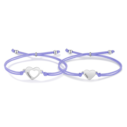 2-PCS Personalized 2 Names Elastic Cord Heart Bracelet, Back To School Gift For Daughter
