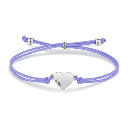 2-PCS Personalized 2 Names Elastic Cord Heart Bracelet, Back To School Gift For Daughter
