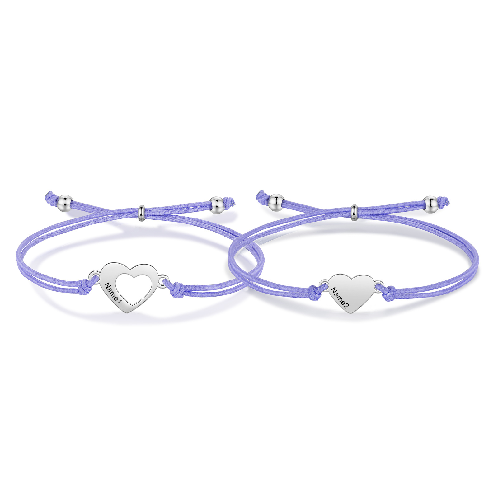 2-PCS Personalized 2 Names Elastic Cord Heart Bracelet, Back To School Gift For Daughter