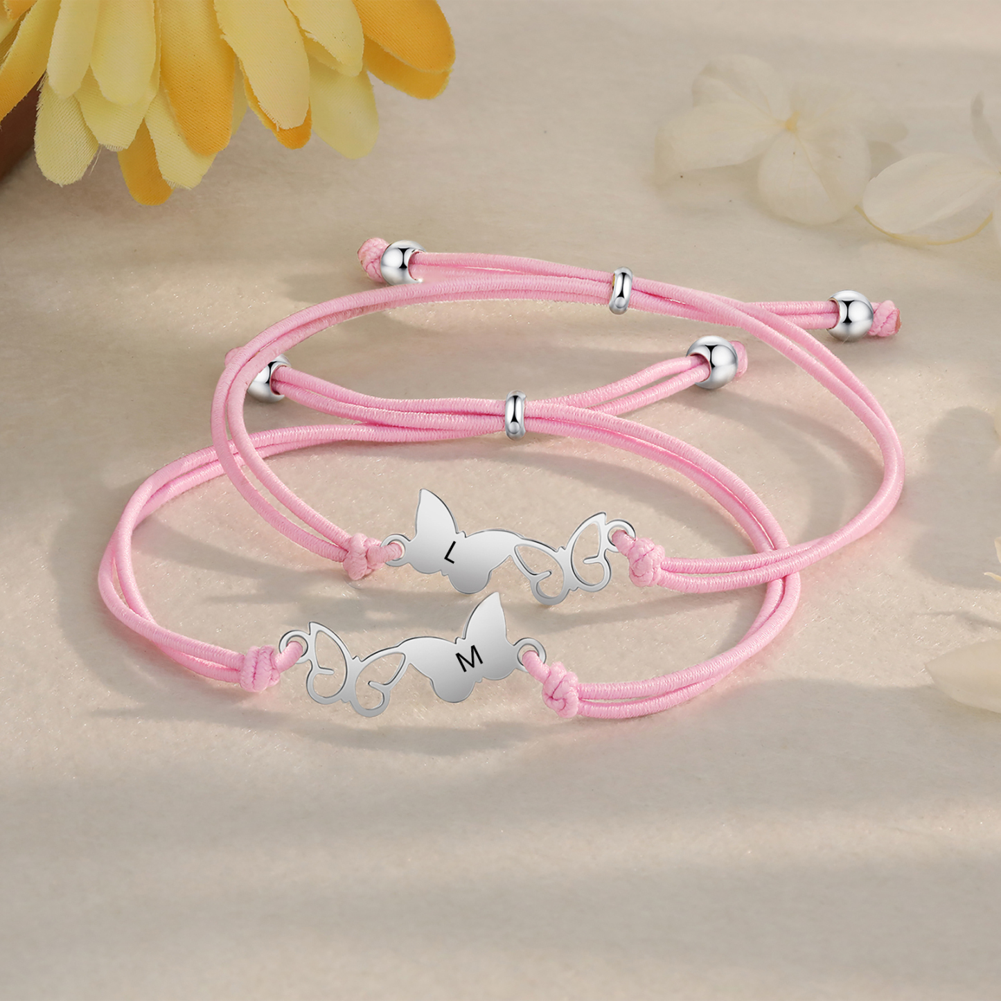 Jessemade UK 2-PCS Personalized Elastic Cord Bracelet with Butterfly Pattern, Customized with 2 Letters, Gift for Daughter 19.99 l2
