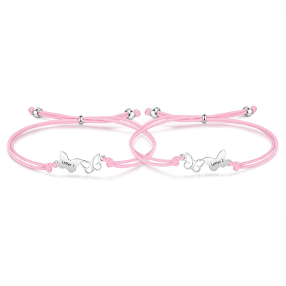 2-PCS Personalized Elastic Cord Bracelet with Butterfly Pattern, Customized with 2 Letters, Gift for Daughter