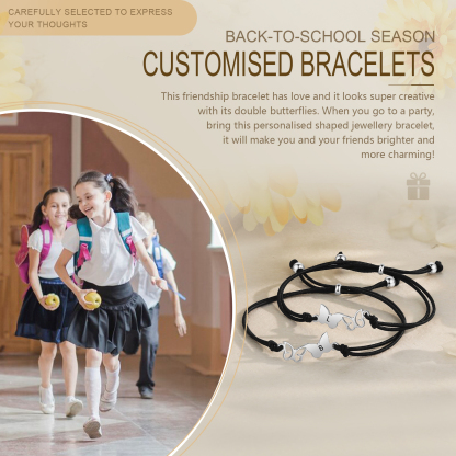 2-PCS Personalized Elastic Cord Bracelet with Butterfly Pattern, Customized with 2 Letters, Gift for Daughter