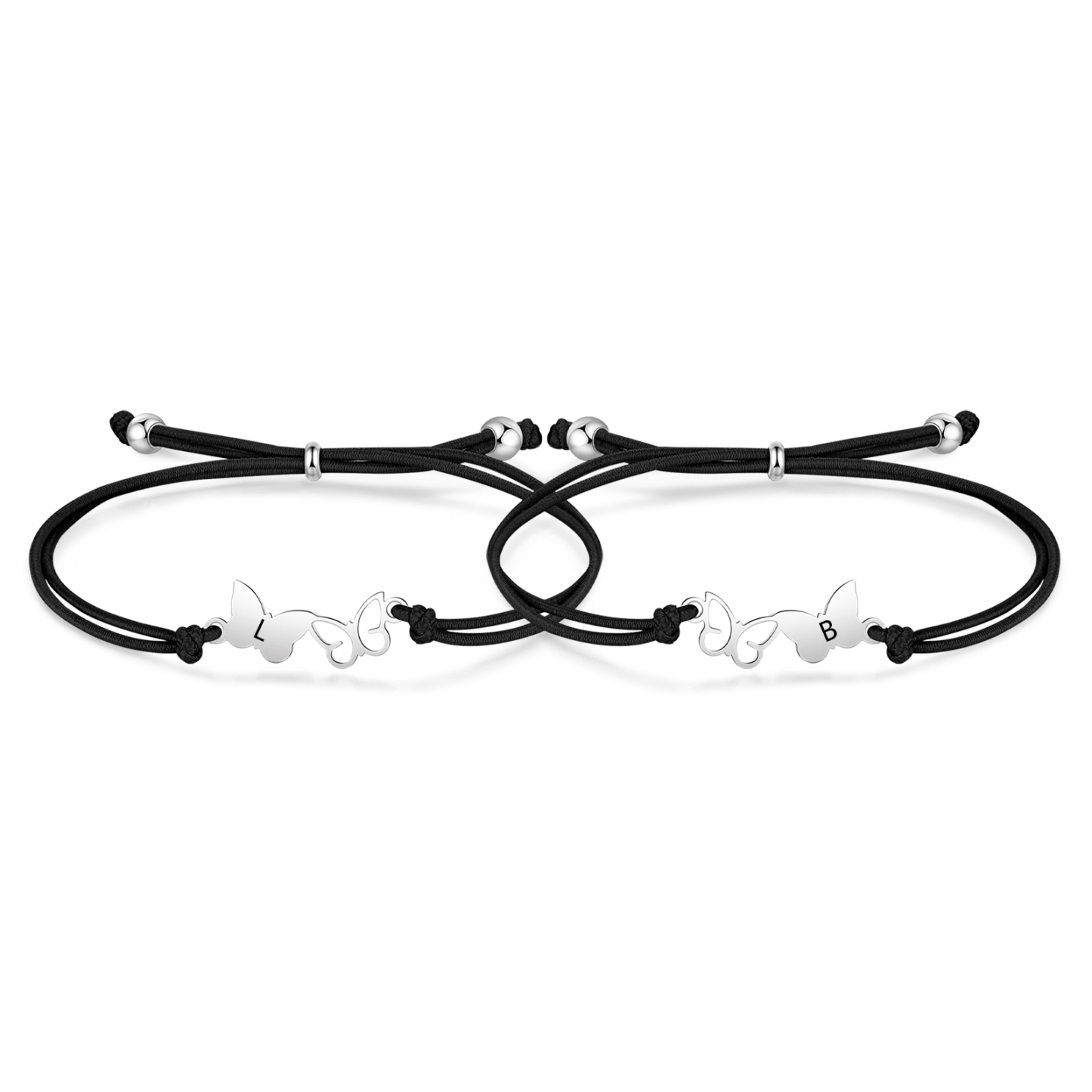 2-PCS Personalized Elastic Cord Bracelet with Butterfly Pattern, Customized with 2 Letters, Gift for Daughter