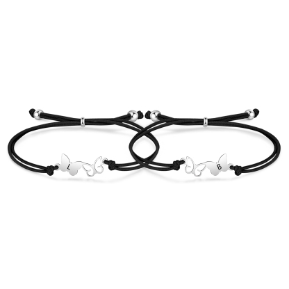 2-PCS Personalized Elastic Cord Bracelet with Butterfly Pattern, Customized with 2 Letters, Gift for Daughter