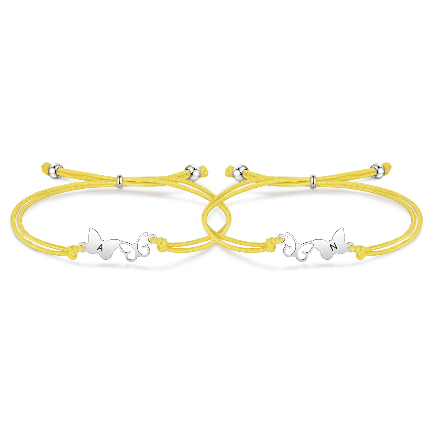 2-PCS Personalized Elastic Cord Bracelet with Butterfly Pattern, Customized with 2 Letters, Gift for Daughter
