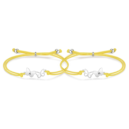 2-PCS Personalized Elastic Cord Bracelet with Butterfly Pattern, Customized with 2 Letters, Gift for Daughter