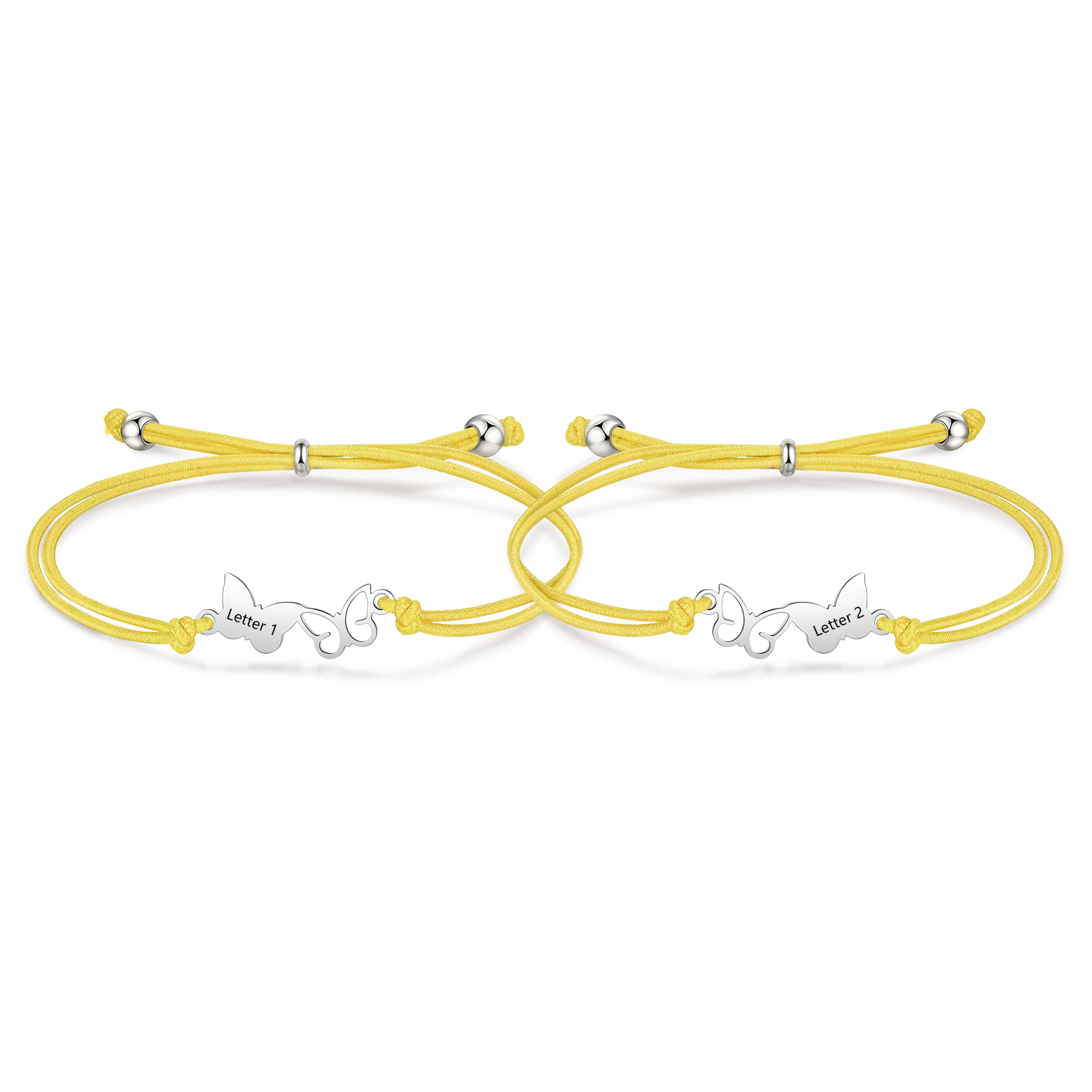2-PCS Personalized Elastic Cord Bracelet with Butterfly Pattern, Customized with 2 Letters, Gift for Daughter