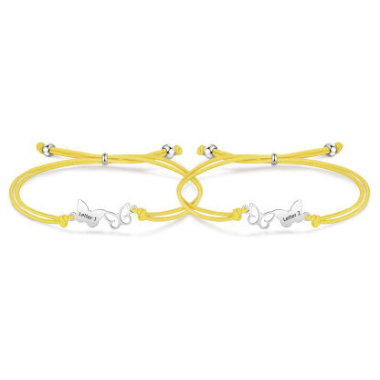 2-PCS Personalized Elastic Cord Bracelet with Butterfly Pattern, Customized with 2 Letters, Gift for Daughter