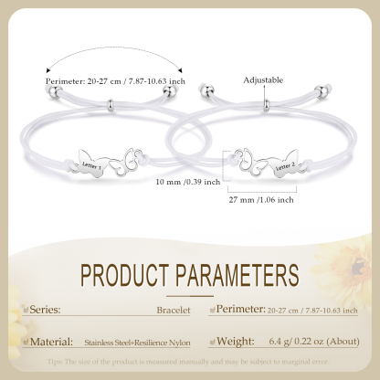 2-PCS Personalized Elastic Cord Bracelet with Butterfly Pattern, Customized with 2 Letters, Gift for Daughter