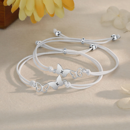 2-PCS Personalized Elastic Cord Bracelet with Butterfly Pattern, Customized with 2 Letters, Gift for Daughter