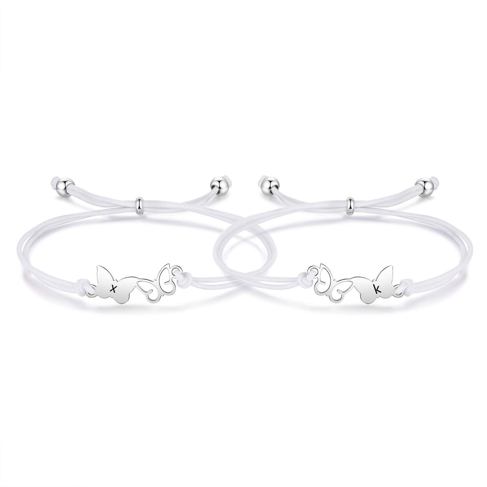 2-PCS Personalized Elastic Cord Bracelet with Butterfly Pattern, Customized with 2 Letters, Gift for Daughter