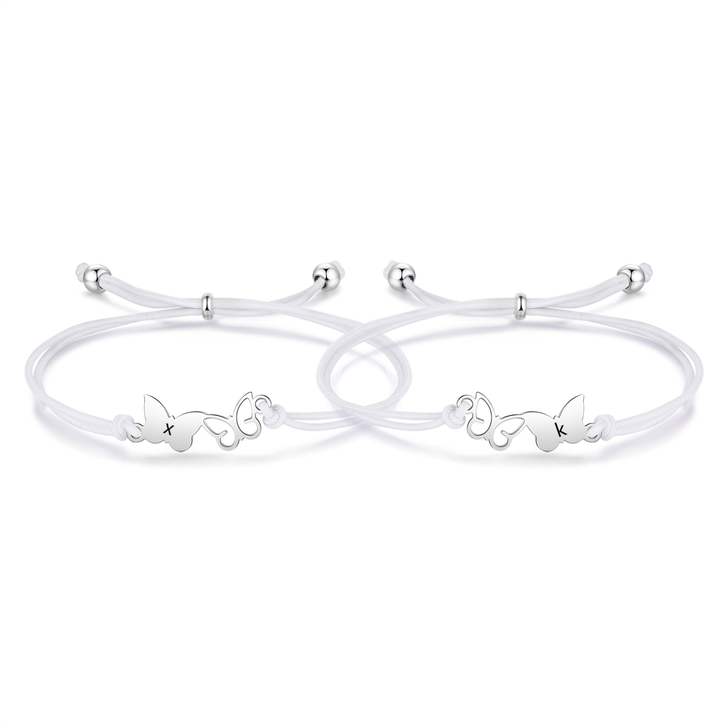 2-PCS Personalized Elastic Cord Bracelet with Butterfly Pattern, Customized with 2 Letters, Gift for Daughter