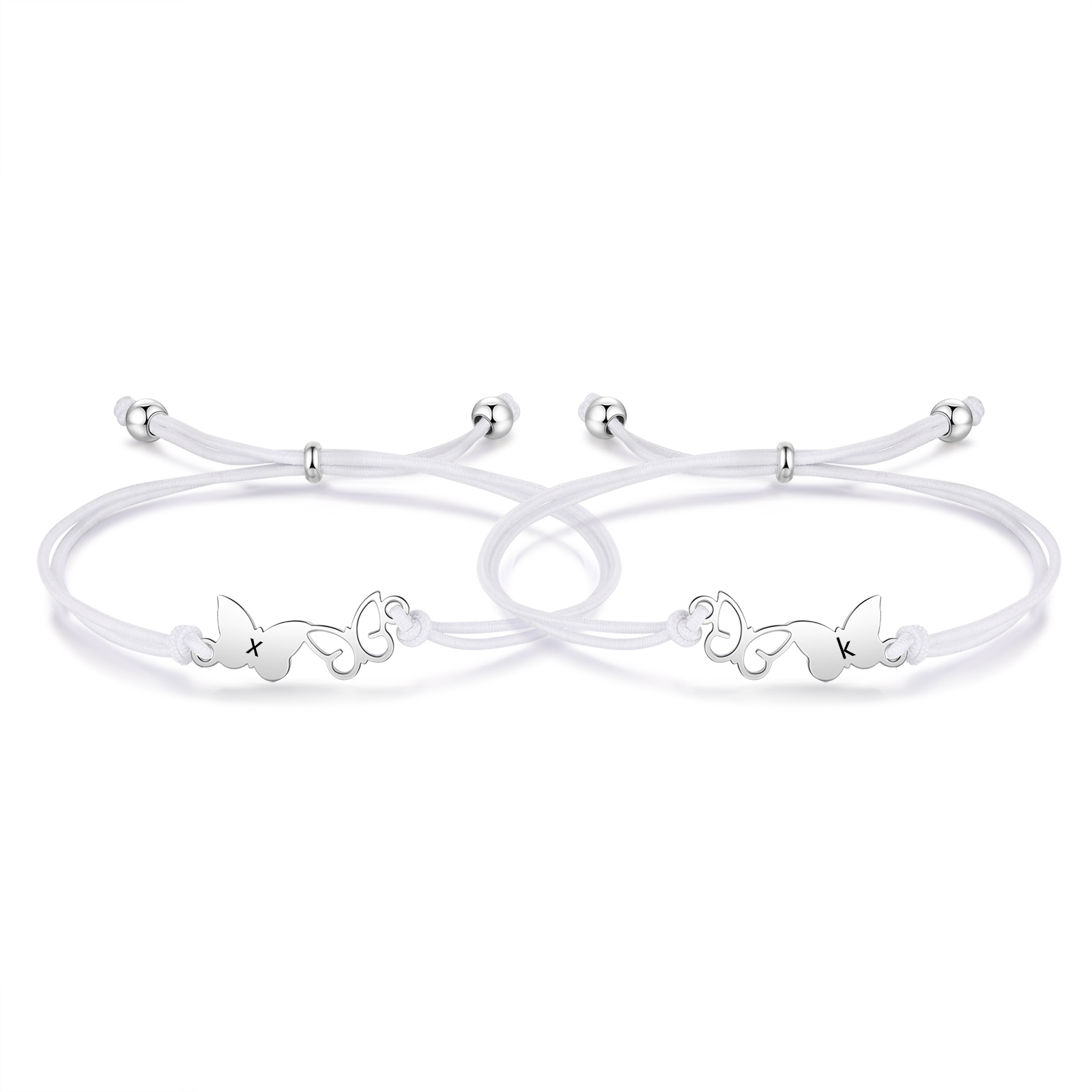 2-PCS Personalized Elastic Cord Bracelet with Butterfly Pattern, Customized with 2 Letters, Gift for Daughter