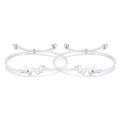 2-PCS Personalized Elastic Cord Bracelet with Butterfly Pattern, Customized with 2 Letters, Gift for Daughter