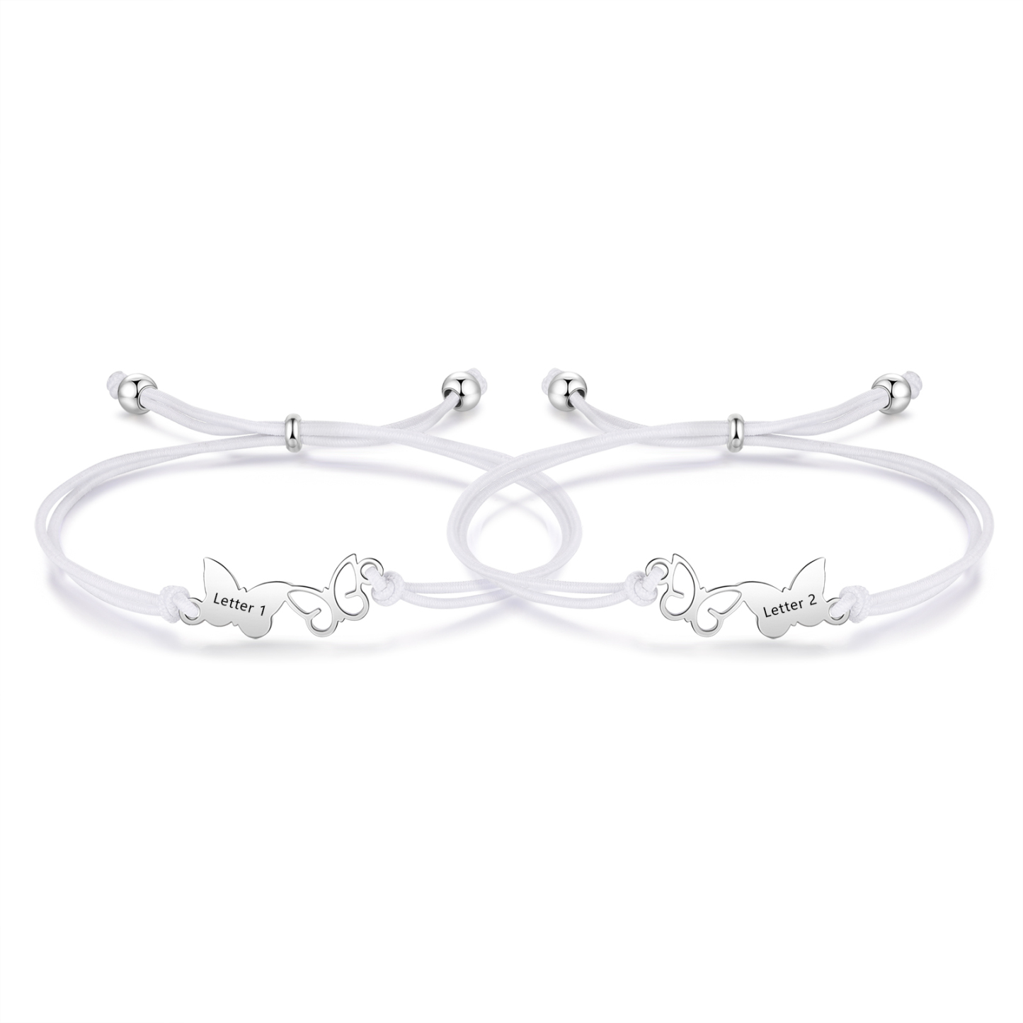 2-PCS Personalized Elastic Cord Bracelet with Butterfly Pattern, Customized with 2 Letters, Gift for Daughter