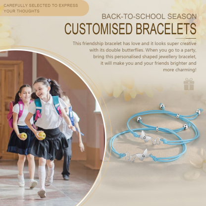 2-PCS Personalized Elastic Cord Bracelet with Butterfly Pattern, Customized with 2 Letters, Gift for Daughter