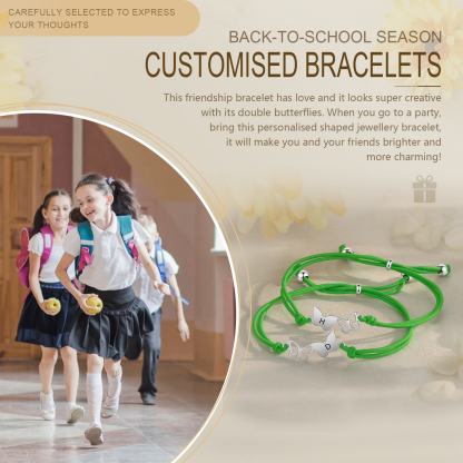 2-PCS Personalized Elastic Cord Bracelet with Butterfly Pattern, Customized with 2 Letters, Gift for Daughter