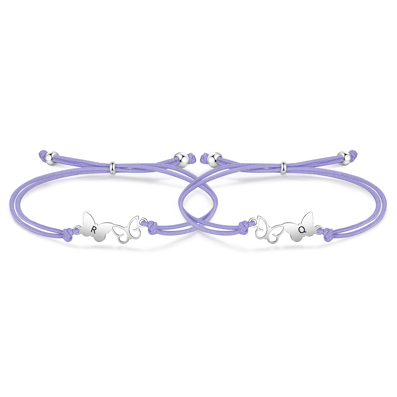 2-PCS Personalized Elastic Cord Bracelet with Butterfly Pattern, Customized with 2 Letters, Gift for Daughter