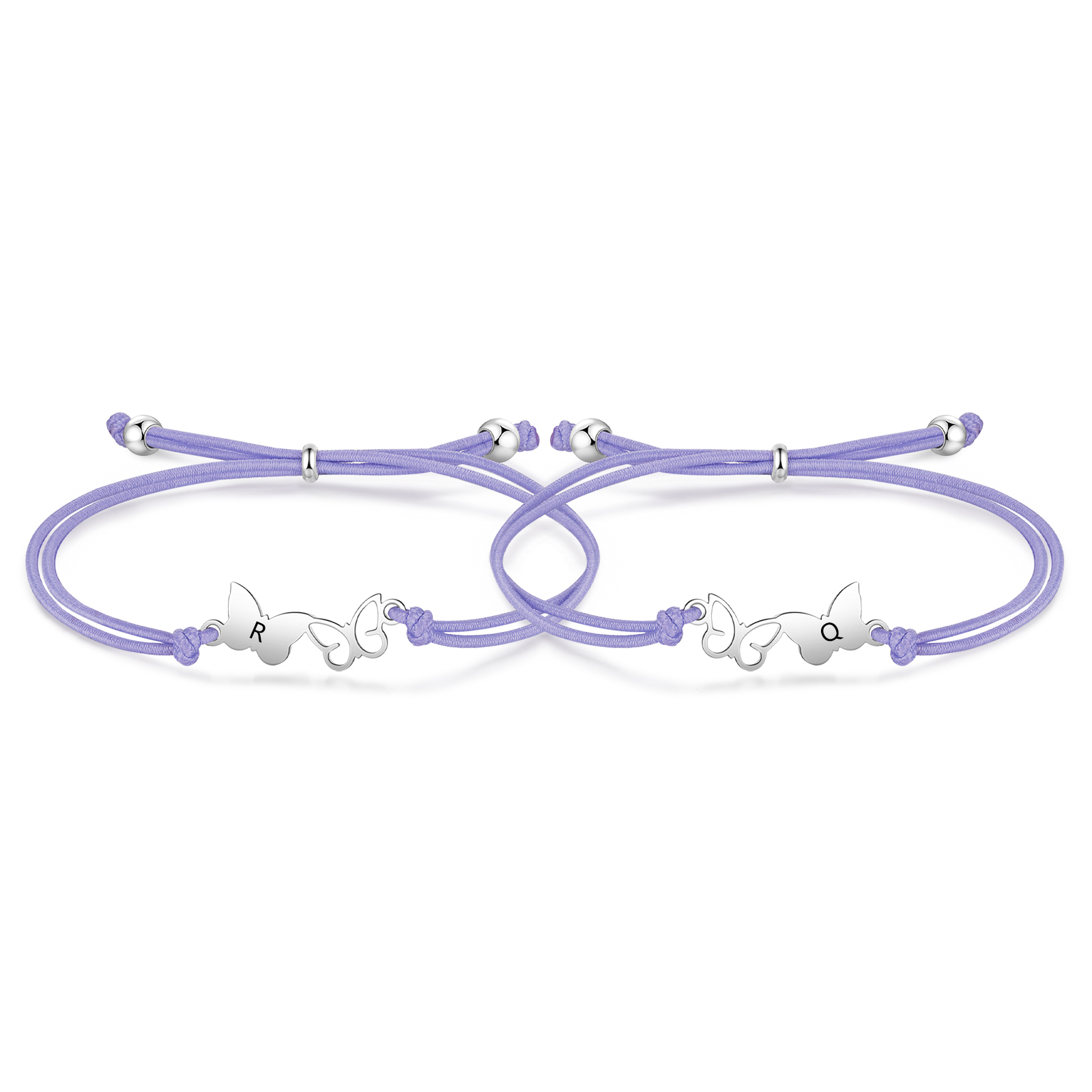 2-PCS Personalized Elastic Cord Bracelet with Butterfly Pattern, Customized with 2 Letters, Gift for Daughter