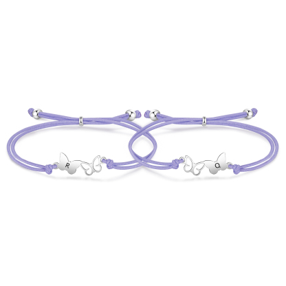 2-PCS Personalized Elastic Cord Bracelet with Butterfly Pattern, Customized with 2 Letters, Gift for Daughter