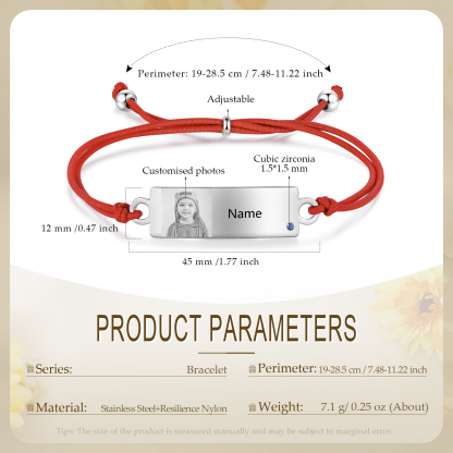 Personalized Custom Photo & Name & Birthstone Elastic Rope Stainless Steel Bracelet Adjustable Back To School Gift For Children