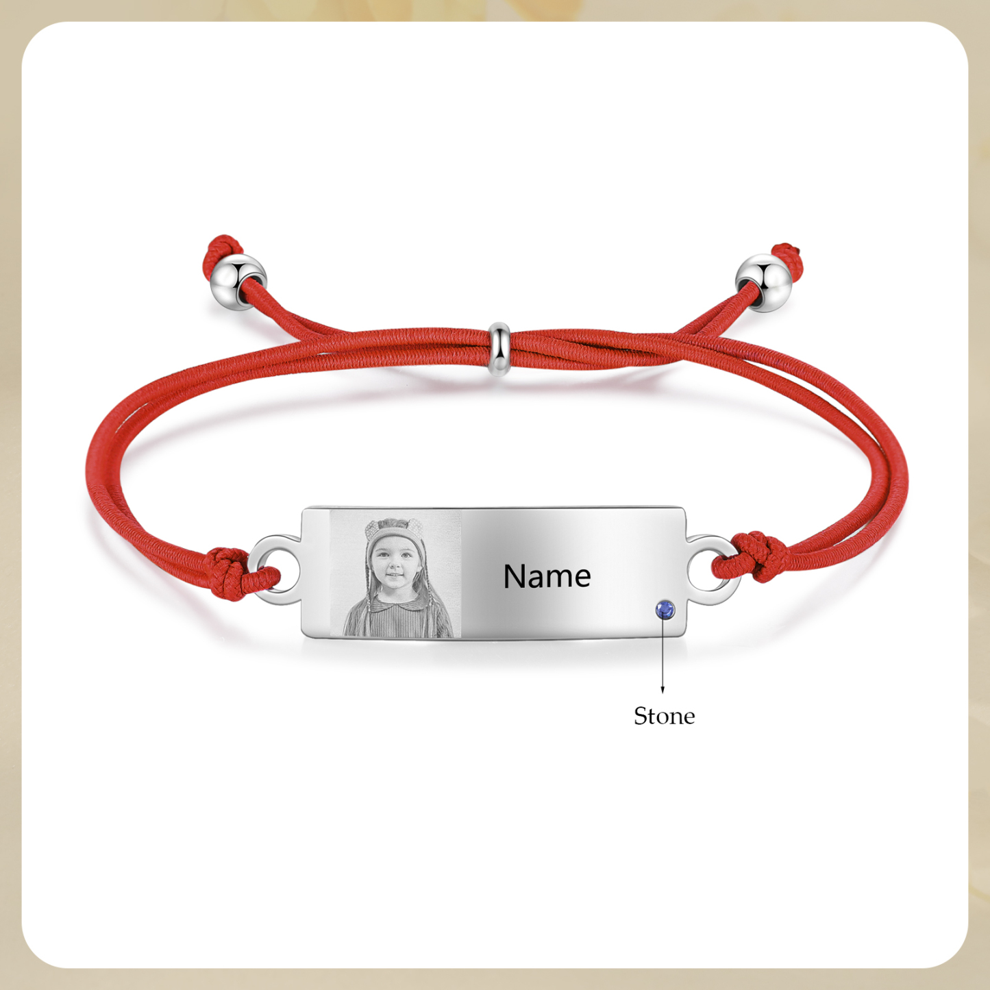 Personalized Custom Photo & Name & Birthstone Elastic Rope Stainless Steel Bracelet Adjustable Back To School Gift For Children