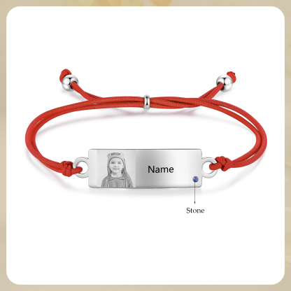 Personalized Custom Photo & Name & Birthstone Elastic Rope Stainless Steel Bracelet Adjustable Back To School Gift For Children