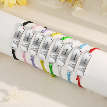Personalized Custom Photo & Name & Birthstone Elastic Rope Stainless Steel Bracelet Adjustable Back To School Gift For Children