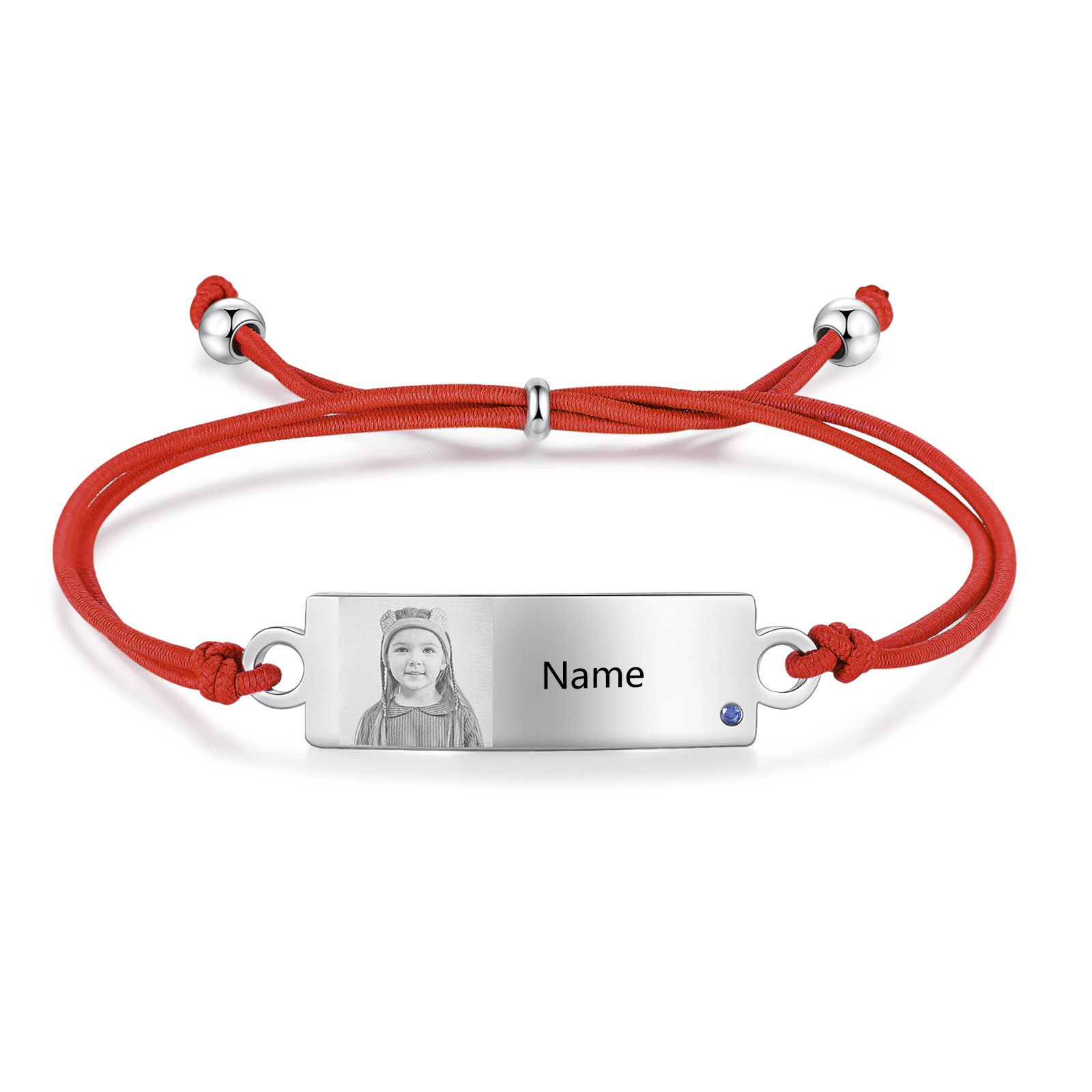 Personalized Custom Photo & Name & Birthstone Elastic Rope Stainless Steel Bracelet Adjustable Back To School Gift For Children