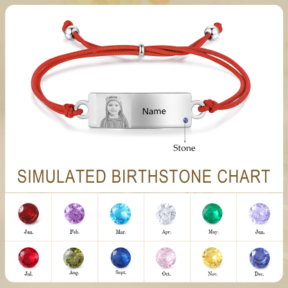 Personalized Custom Photo & Name & Birthstone Elastic Rope Stainless Steel Bracelet Adjustable Back To School Gift For Children