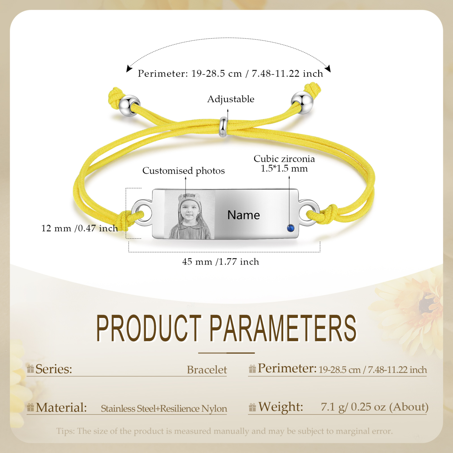 Personalized Custom Photo & Name & Birthstone Elastic Rope Stainless Steel Bracelet Adjustable Back To School Gift For Children