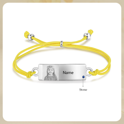 Personalized Custom Photo & Name & Birthstone Elastic Rope Stainless Steel Bracelet Adjustable Back To School Gift For Children