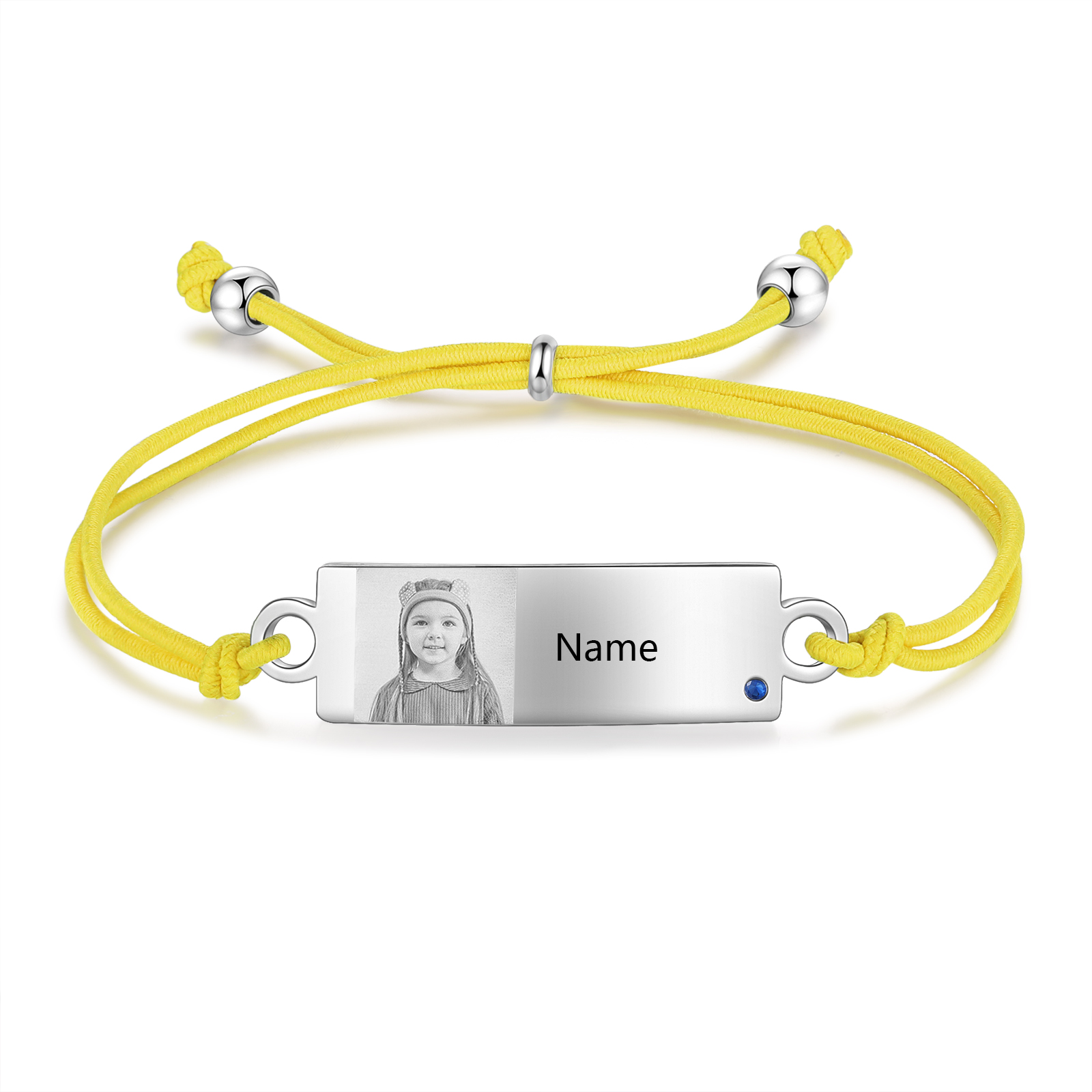 Personalized Custom Photo & Name & Birthstone Elastic Rope Stainless Steel Bracelet Adjustable Back To School Gift For Children