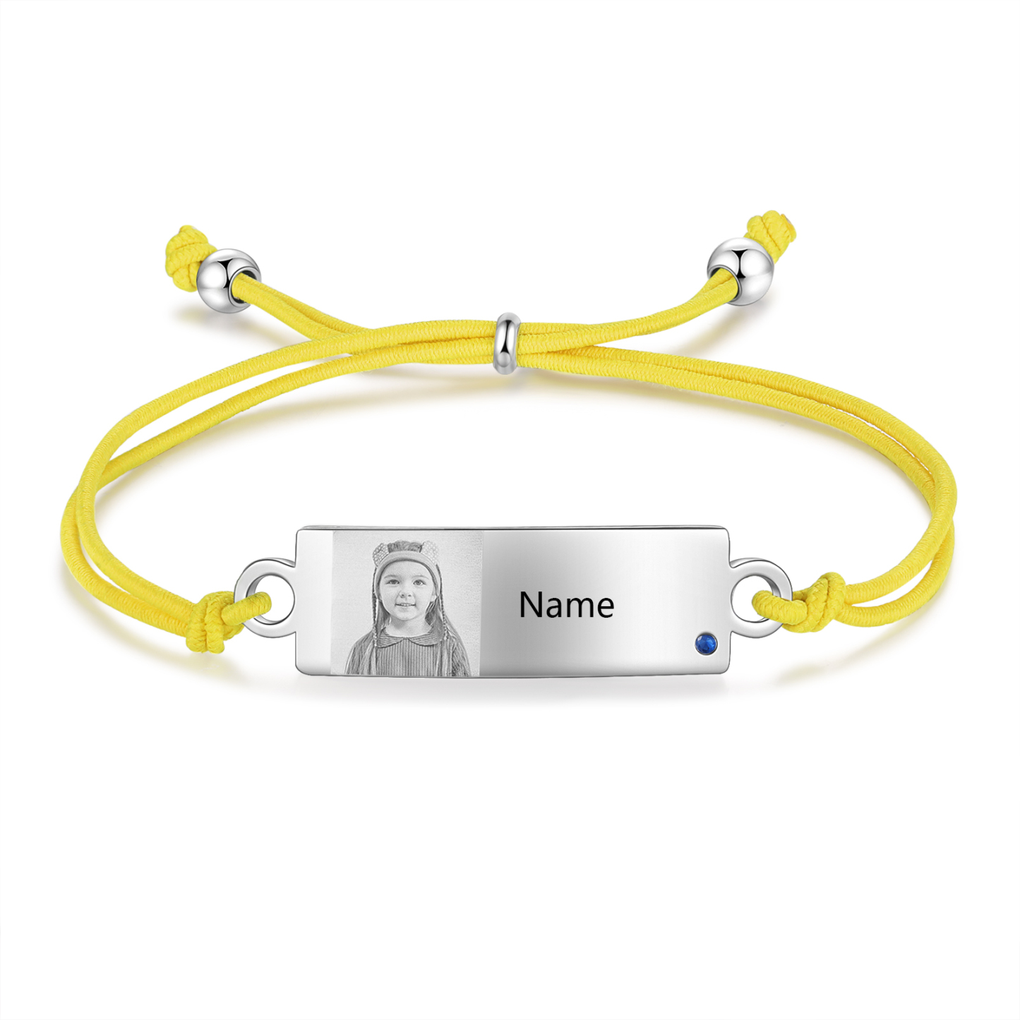 Personalized Custom Photo & Name & Birthstone Elastic Rope Stainless Steel Bracelet Adjustable Back To School Gift For Children