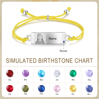 Personalized Custom Photo & Name & Birthstone Elastic Rope Stainless Steel Bracelet Adjustable Back To School Gift For Children