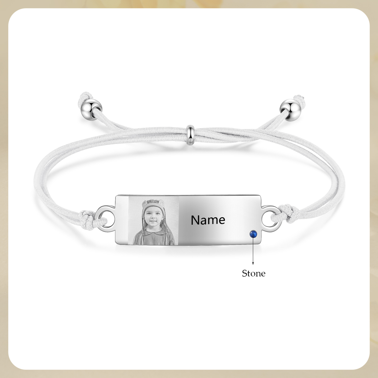 Personalized Custom Photo & Name & Birthstone Elastic Rope Stainless Steel Bracelet Adjustable Back To School Gift For Children
