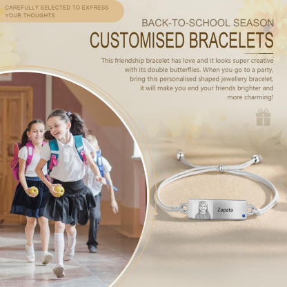 Personalized Custom Photo & Name & Birthstone Elastic Rope Stainless Steel Bracelet Adjustable Back To School Gift For Children