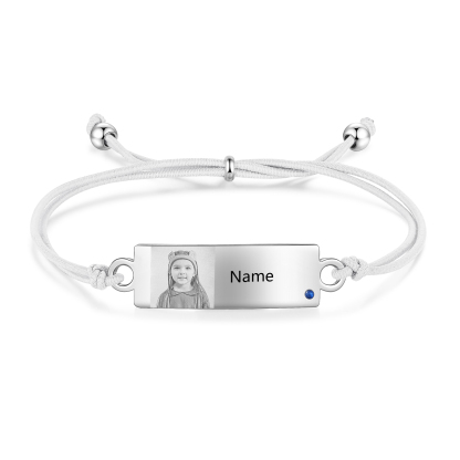Personalized Custom Photo & Name & Birthstone Elastic Rope Stainless Steel Bracelet Adjustable Back To School Gift For Children