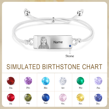 Personalized Custom Photo & Name & Birthstone Elastic Rope Stainless Steel Bracelet Adjustable Back To School Gift For Children