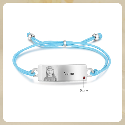 Personalized Custom Photo & Name & Birthstone Elastic Rope Stainless Steel Bracelet Adjustable Back To School Gift For Children