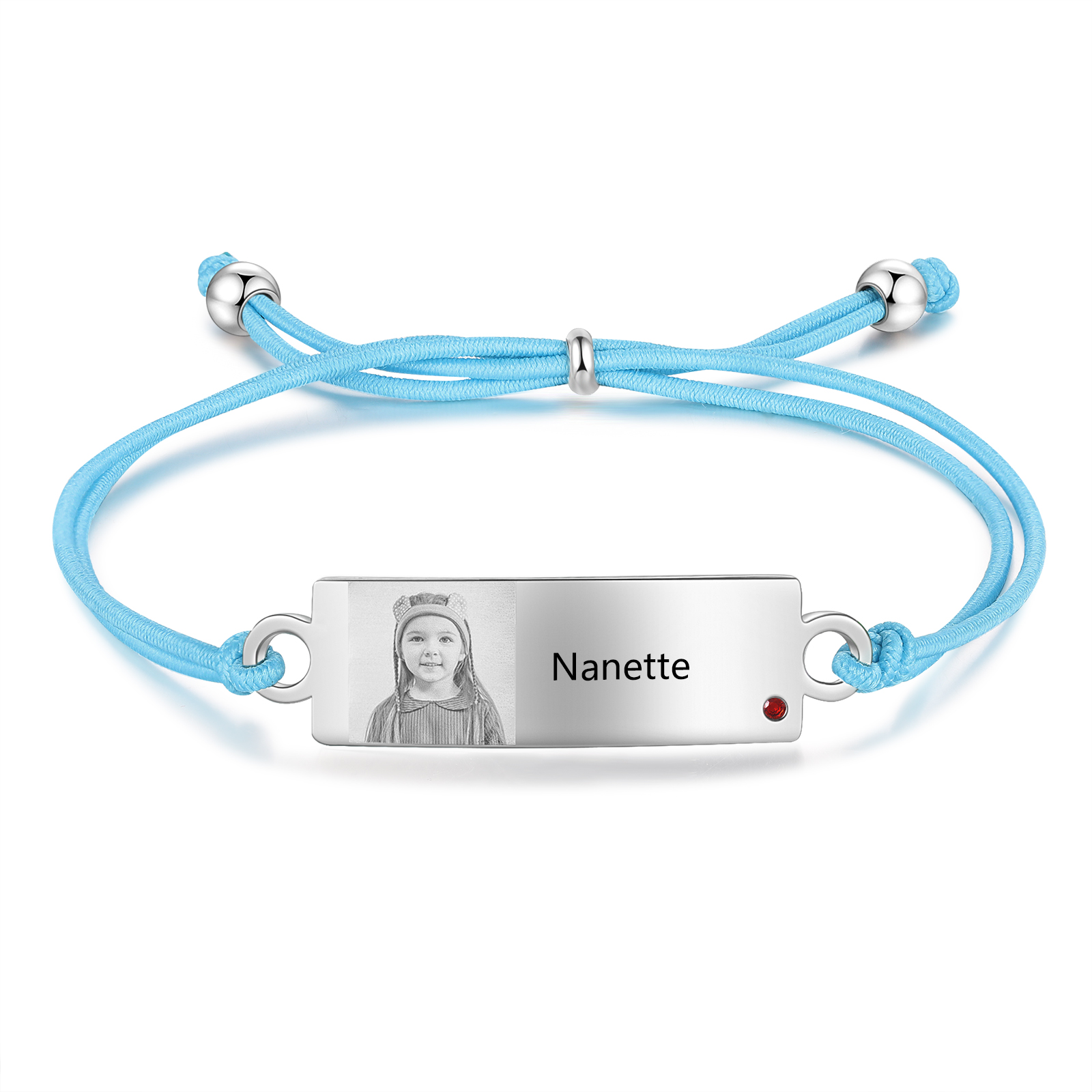 Personalized Custom Photo & Name & Birthstone Elastic Rope Stainless Steel Bracelet Adjustable Back To School Gift For Children