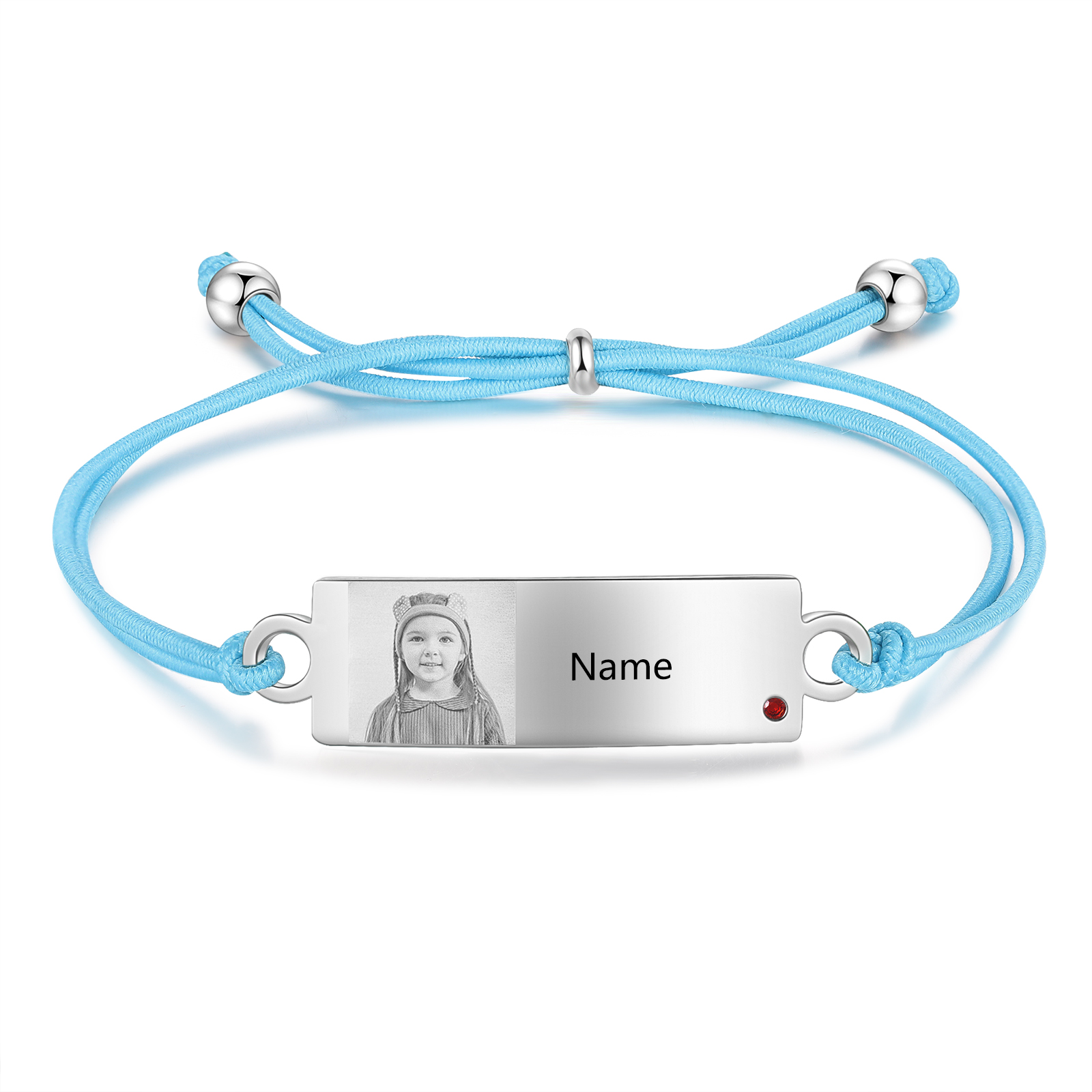 Personalized Custom Photo & Name & Birthstone Elastic Rope Stainless Steel Bracelet Adjustable Back To School Gift For Children
